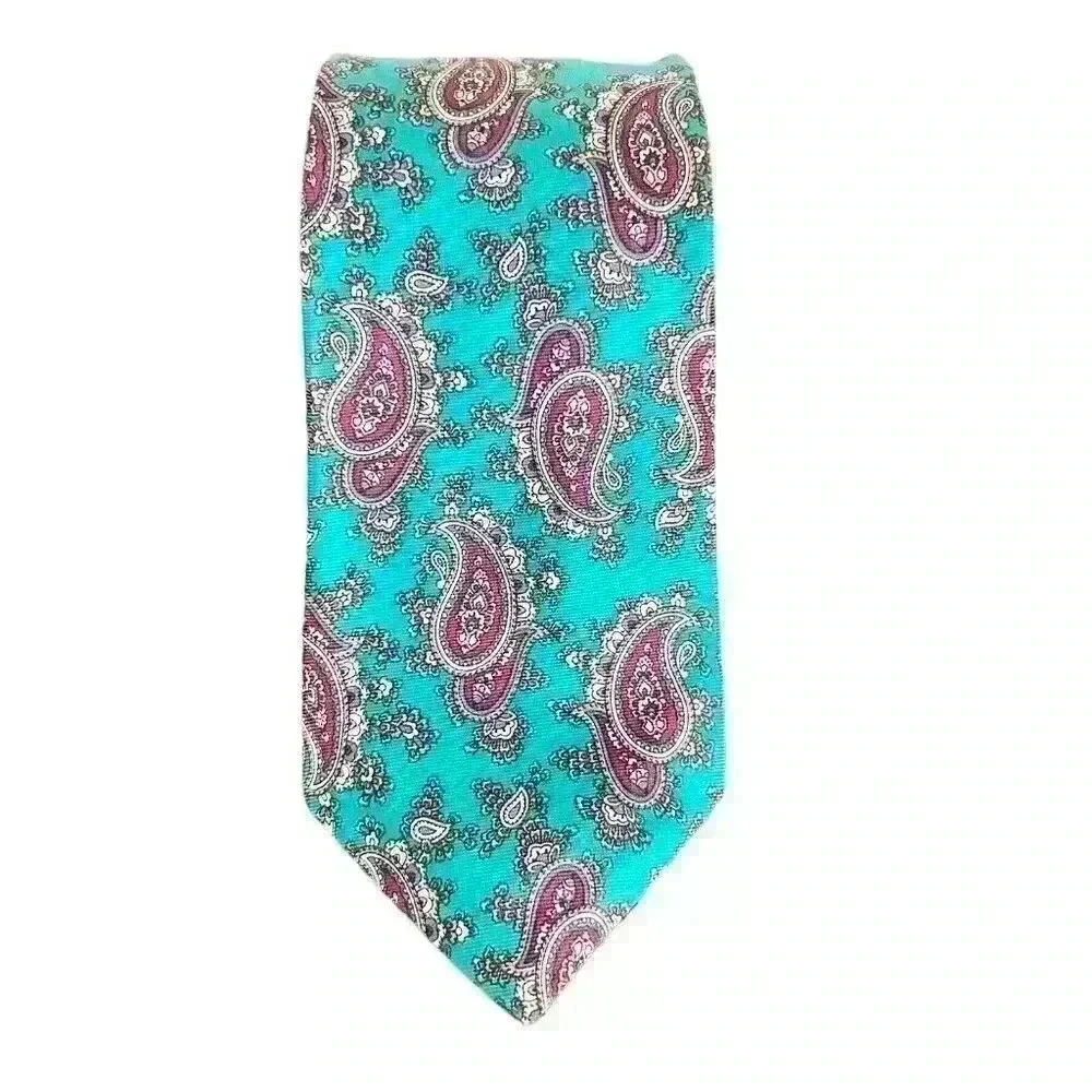 Hardy Amies Green Paisley 100% Silk Tie Necktie‎ 3” Wide